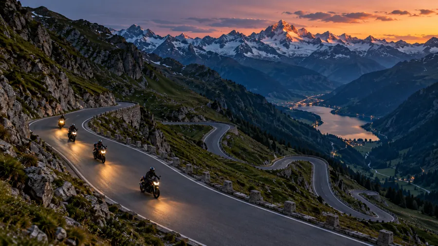Motorräder in den Kehren eines Alpenpasses